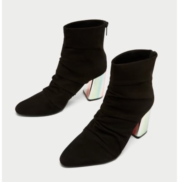Zara black leather ankle boots with shimmery heel - Picture 2 of 4